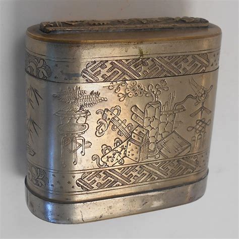 antique metal asain opium box|19th century chinese opium.